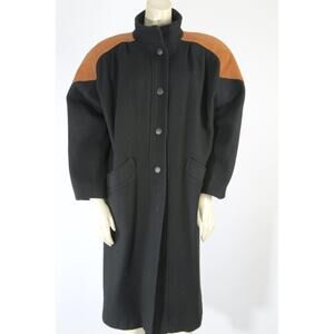 Vintage Michelle Francois Black Beige Suede Wool Long Coat USA Size M